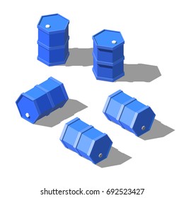 Vector illustration of low poly isometric blue barrels.