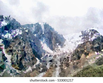 Vector illustration low poly landscape background of high mountains with peaks covered by snow at winter