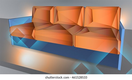 Vector illustration of the low polygon sofa. Simple art  for web and print design appealing for furniture interior theme.