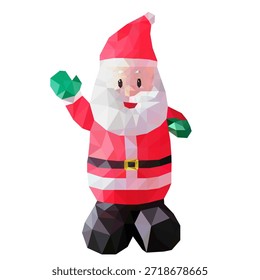 Una Ilustración vectorial de Santa Claus bajo estilo poli agitando su mano derecha
