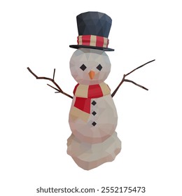 A vector illustration of low poly-styled snowman in white background