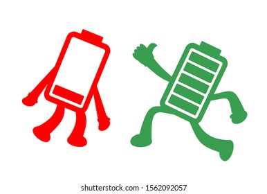 vector illustration low red and full green battery energy power flat design cartoon style