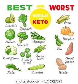 Vector illustration of low-carb ketogenic diet best and worst vegetables