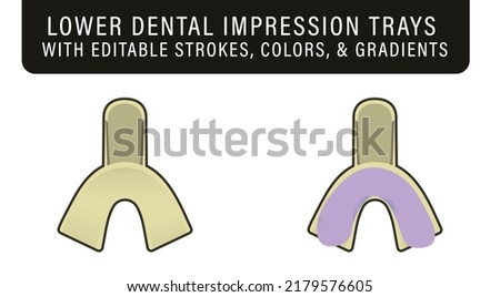 Vector Illustration of Lower Dental Impression Tray with and without Putty for Bruxism, Night Guard, Mouth Guard, Aligner