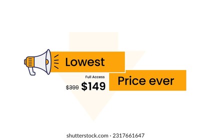 Vector illustration of a 'Lowest Price Ever' orange banner, designed for effective sale promotion and attracting customer attention.