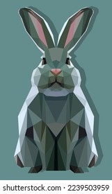 Ilustración vectorial del conejo de conejo gris poligonal bajo aislado en el fondo gris. 2023, símbolo de Año Nuevo, concepto de imágenes prediseñadas.