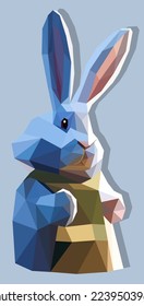 Vector illustration of low-poly polygonal white rabbit bunny in the suit. 2023, New Year symbol, clip art concept.