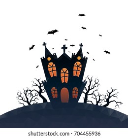 Vector illustration of low-polygonal haunted house with white isolated background.