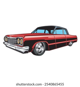 Vector Illustration of Lowrider Car with Detailed Vintage Illustration