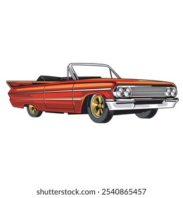 Vector Illustration of Lowrider Car with Detailed Vintage Illustration