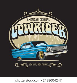 Vector Illustration of Lowrider Car with Vintage Illustration Available for Tshirt Design