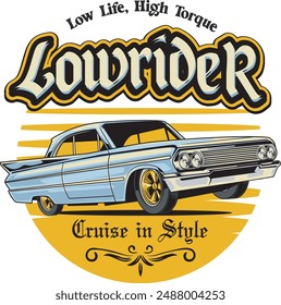 Vector Illustration of Lowrider Car with Vintage Illustration Available for Tshirt Design