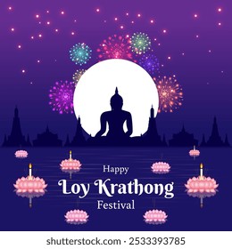 Vector illustration of Loy Krathong Festival social media template