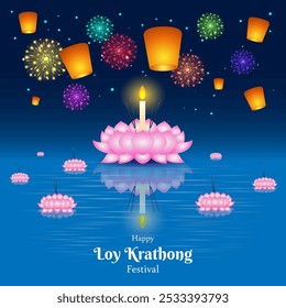 Vector illustration of Loy Krathong Festival social media template