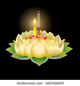 Vector illustration of Loy Krathong traditional art of Thailand. black background