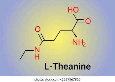 Vector illustration of L-Theanine herbal molecule green tea amino acid chemical skeletal formula.