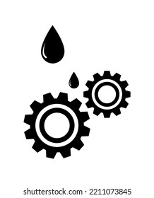 Vector illustration of lubricant oil drop and gear icon on white background.