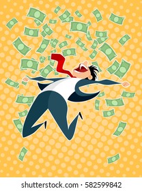 Vector illustration of a lucky businessman jumping