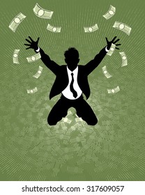 Vector illustration of a lucky businessman silhouette