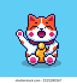 Ilustración vectorial de Lucky Cat con Pixel Art Design, perfecto para diseños temáticos de activos de juego