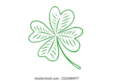 Vector illustration of lucky clover with four leaves in hand drawing style. Vector icon of lucky clover.