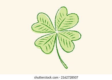 Vector illustration of lucky clover with four leaves in hand drawing style. Vector icon of lucky clover.