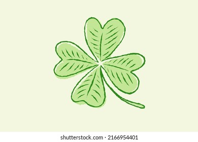 Vector illustration of lucky clover with four leaves in hand drawing style. Vector icon of lucky clover.