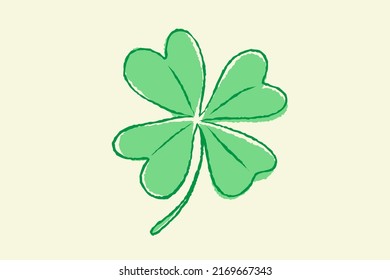 Vector illustration of lucky clover with four leaves in hand drawing style. Vector icon of lucky clover.