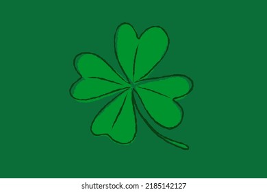 Vector illustration of lucky clover with four leaves in hand drawing style. Vector icon of lucky clover.