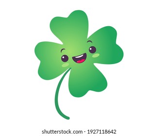 Vector illustration of a lucky clover. Vector icon of lucky clover for Patrick's day in kawaii style.