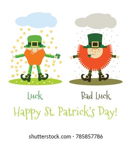 Vector illustration with lucky and unlucky leprechaun for St.Patrick's Day, can be used for covers,banners and any creative design