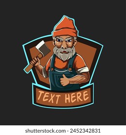 Vector illustration of lumberjack emblem, label, badge, logo and designed elements. Isolated background.