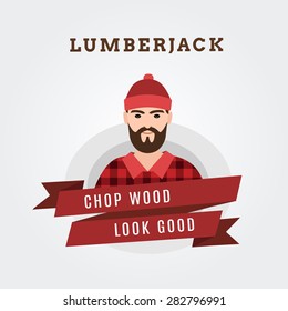 Vector Illustration of a lumberjack forester logger  with scroll done in retro style