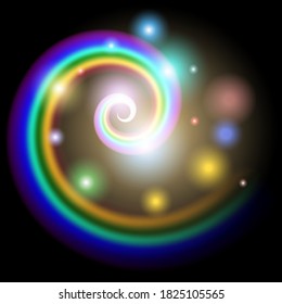 Vector illustration of a luminous decorative spiral rainbow element as a festive glow