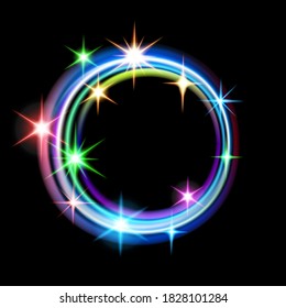 Vector illustration luminous frame circle of rainbow radiance