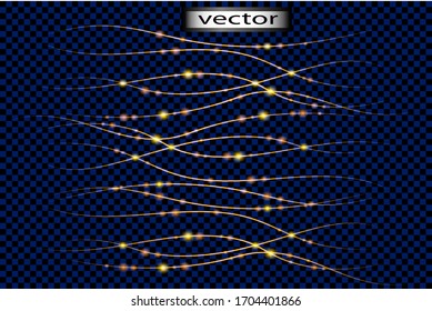 Vector illustration of a luminous longitudinal gold pattern isolated on a transparent background