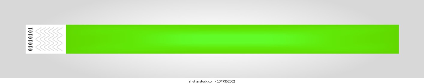 Vector illustration of luminous neon green cheap empty bracelet or wristband. Sticky hand entrance event paper bracelet isolated. Template or mock up suitable for various uses of identification.