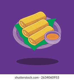 Una Ilustración vectorial de Lumpia, un rollo de primavera frito de Surabaya relleno de verduras o carne.