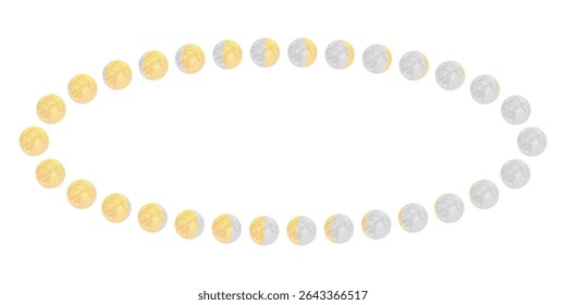 Ilustração vetorial do ciclo lunar organizado em círculo. Fases lunares sobre fundo branco.