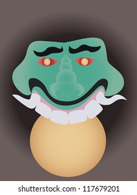 Vector illustration of lunar eclipse or Rahu name of Thai and India god eating moon