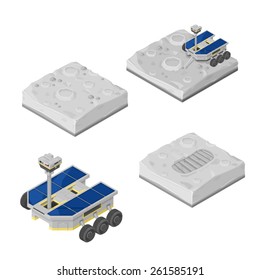 A vector illustration of a lunar rover picking up samples on the moon's surface.
Moon Rover. 
Moon Mission with rover collecting samples.