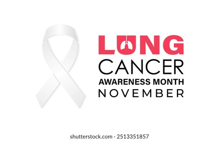 Ilustración vectorial del mes de concienciación sobre el cáncer de pulmón es noviembre. Cinta blanca de caligrafía y pulmón degradado. Cartel de Anuncio, volante y Plantilla de diseño de fondo.