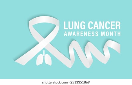 Vector illustration of Lung cancer awareness month is November. Calligraphy white ribbon and  gradient lung. Banner poster, flyer and background design template.