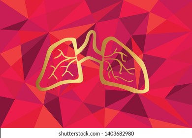 Vector Illustration of Lungs Anatomy Icon with Red Polygon and Geometric. Graphic Design for Template, Layout, Background, Poster and More.