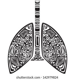 Vector illustration of lungs in black and white color, ornament