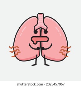 Vector Illustration of Lungs Character with cute face and simple body line drawing on isolated background