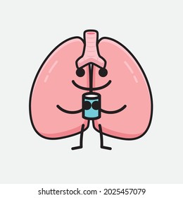 Ilustración vectorial del personaje de los pulmones con la cara linda y el dibujo simple de la línea corporal en un fondo aislado