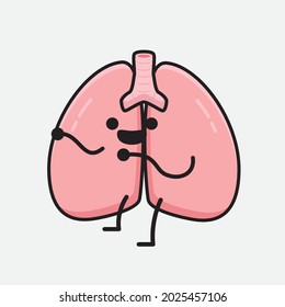 Vector Illustration of Lungs Character with cute face and simple body line drawing on isolated background