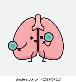 Vector Illustration of Lungs Character with cute face and simple body line drawing on isolated background