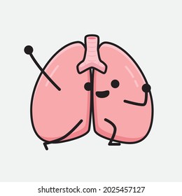 Vector Illustration of Lungs Character with cute face and simple body line drawing on isolated background